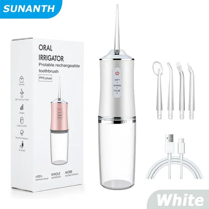 Portable Dental Water Flosser Oral Irrigator USB Rechargeable Water Floss Jet Tooth Pick 4 Tips 220Ml Mouth Washing Machine